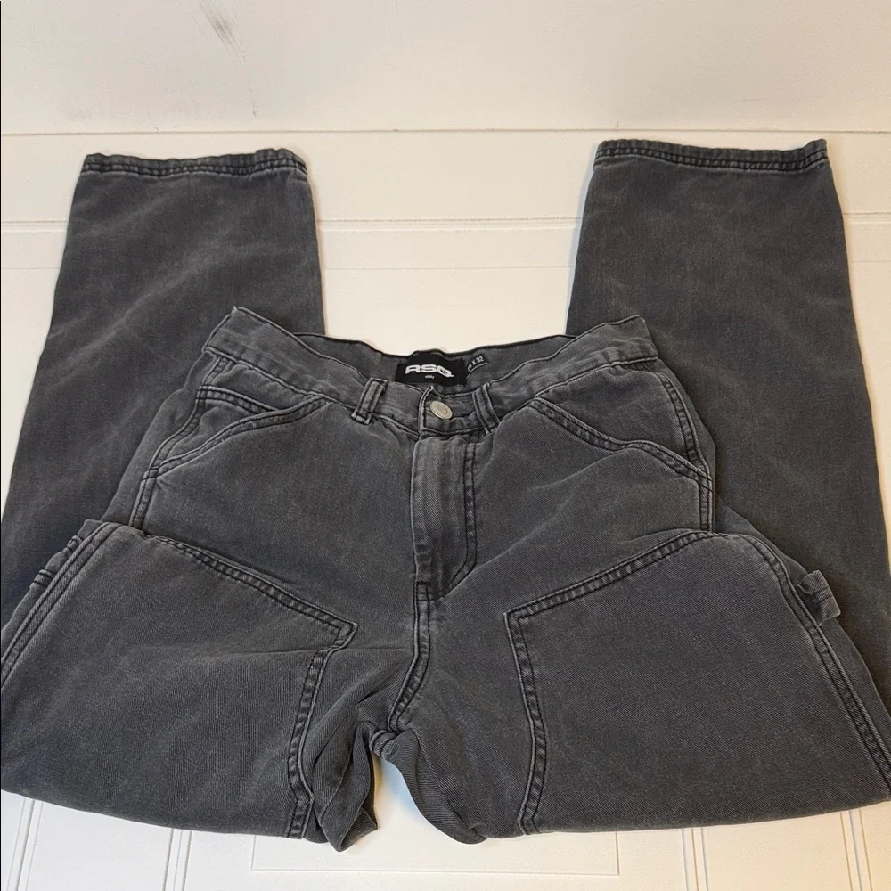 RSQ Utility Jeans Gray Carpenter Style Size 28x32 Streetwear Double Knee Unisex